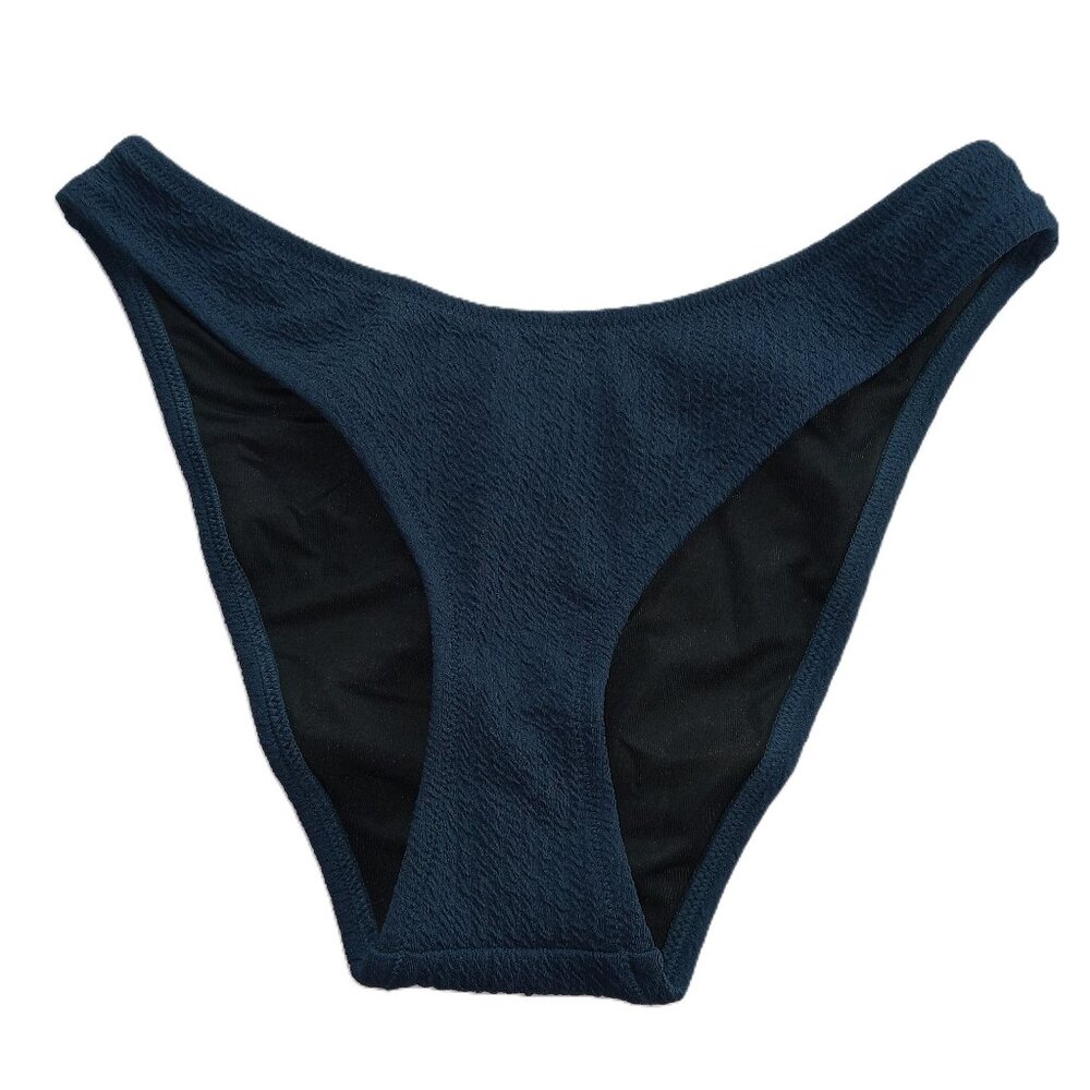 J. Crew Women's Textured Curved Waist Cheeky Bikini Bottom Size Small Blue Swim